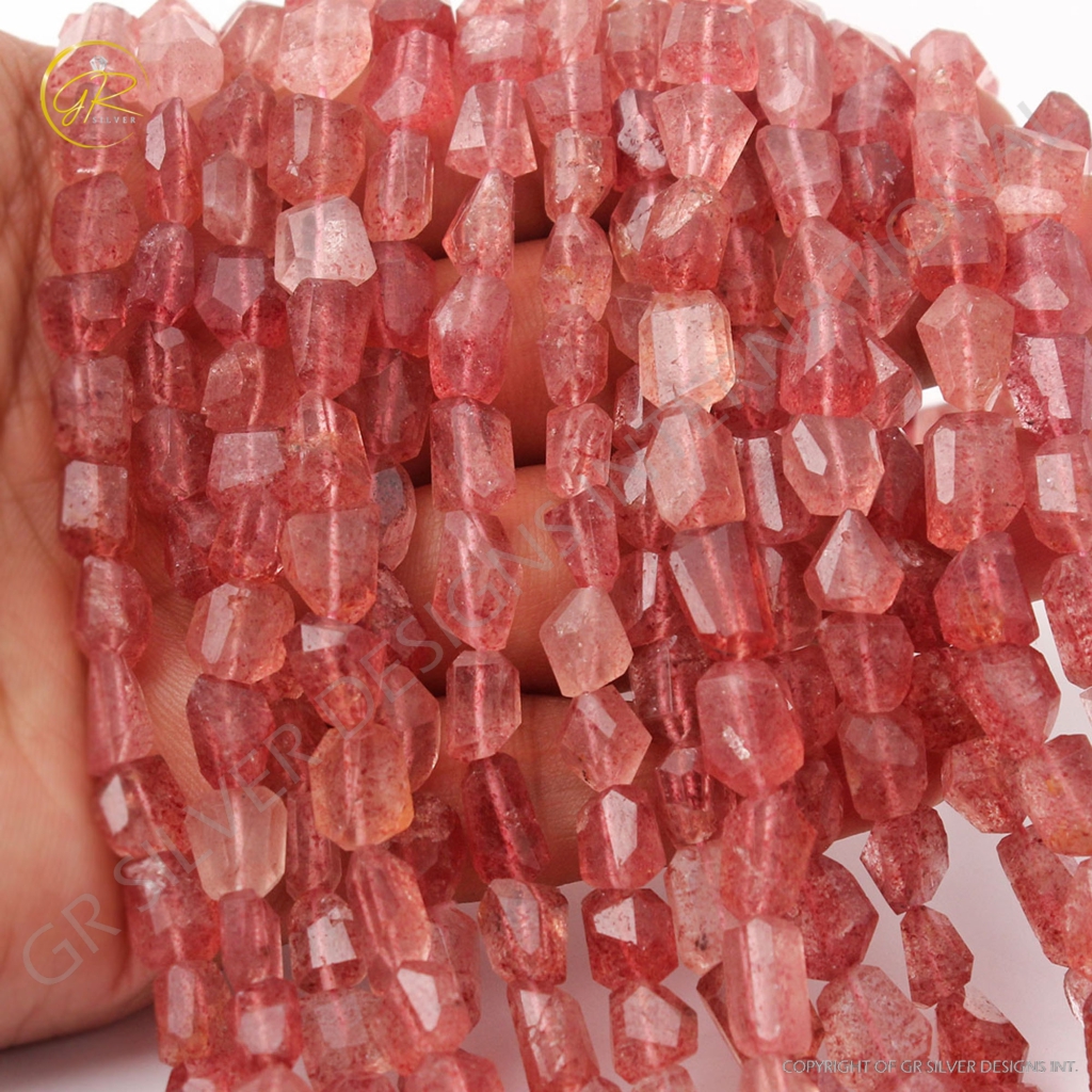 Pink Strawberry Quartz Faceted Mix Tumble Gemstone Beads 10 Inch