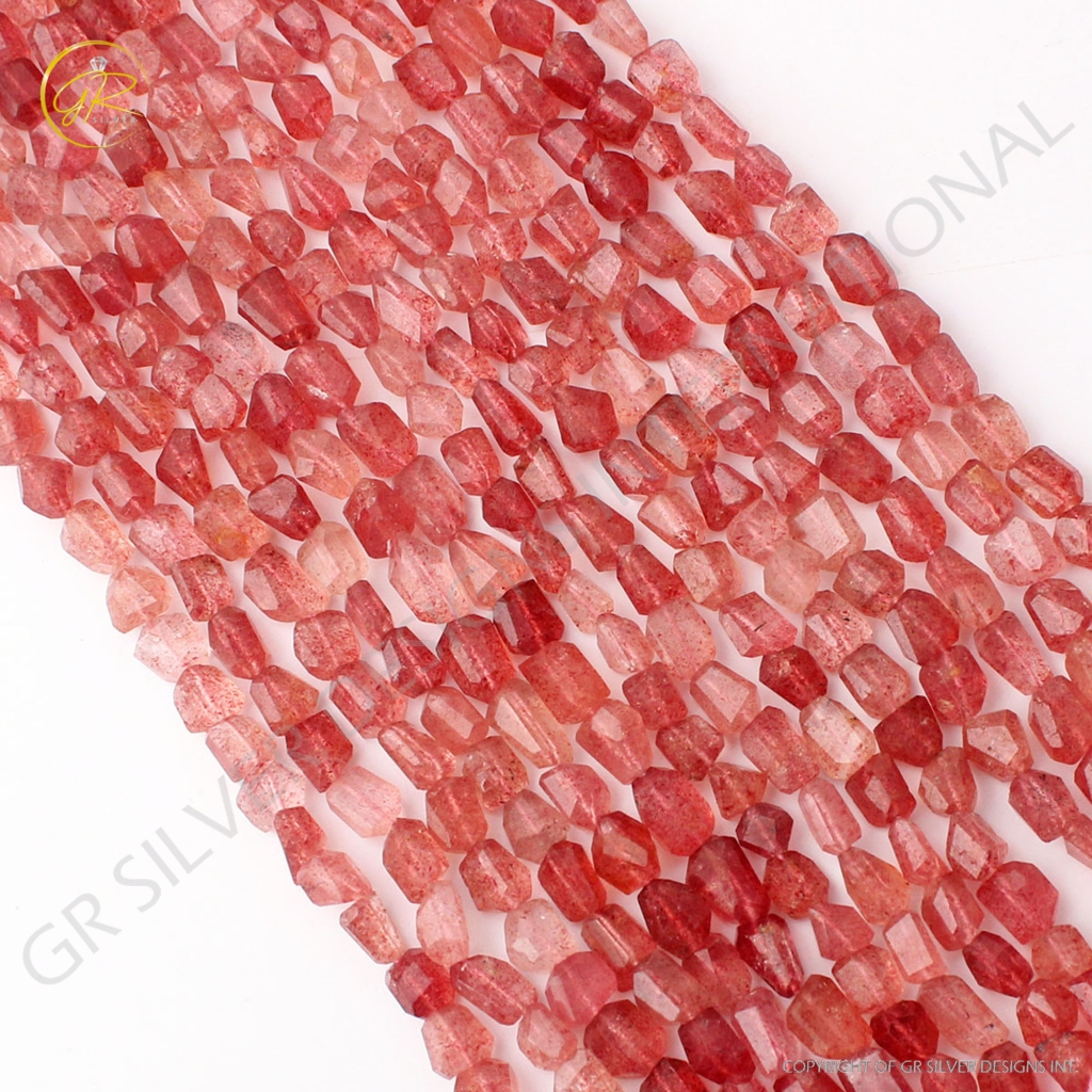 Pink Strawberry Quartz Faceted Mix Tumble Gemstone Beads 10 Inch