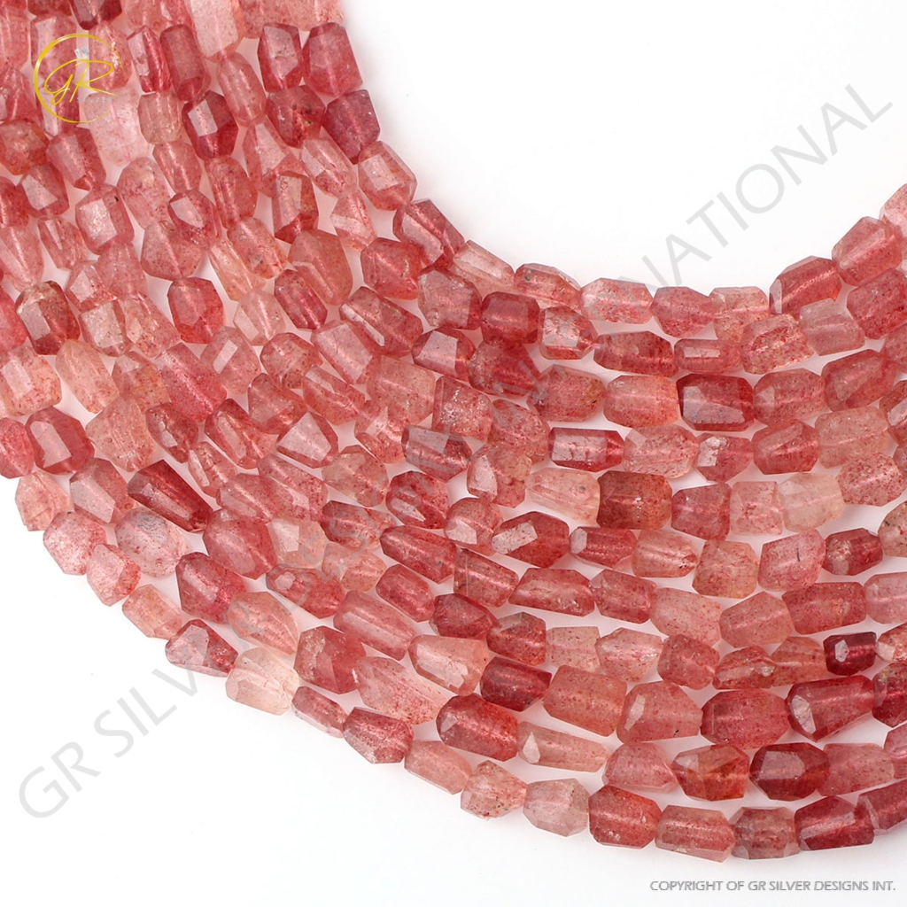 Pink Strawberry Quartz Faceted Mix Tumble Gemstone Beads 10 Inch