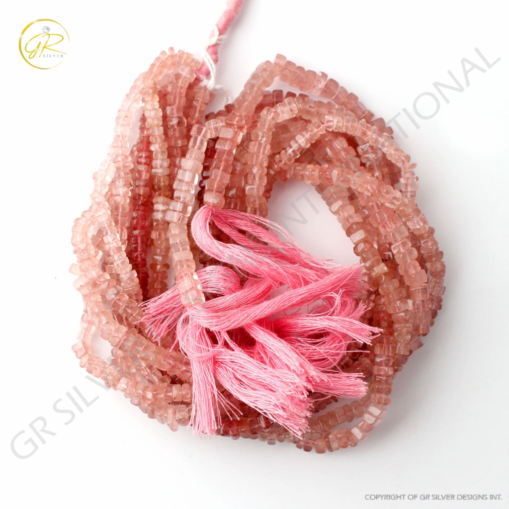 Natural Strawberry Quartz 8 Strands Square Shape Gemstone Beads