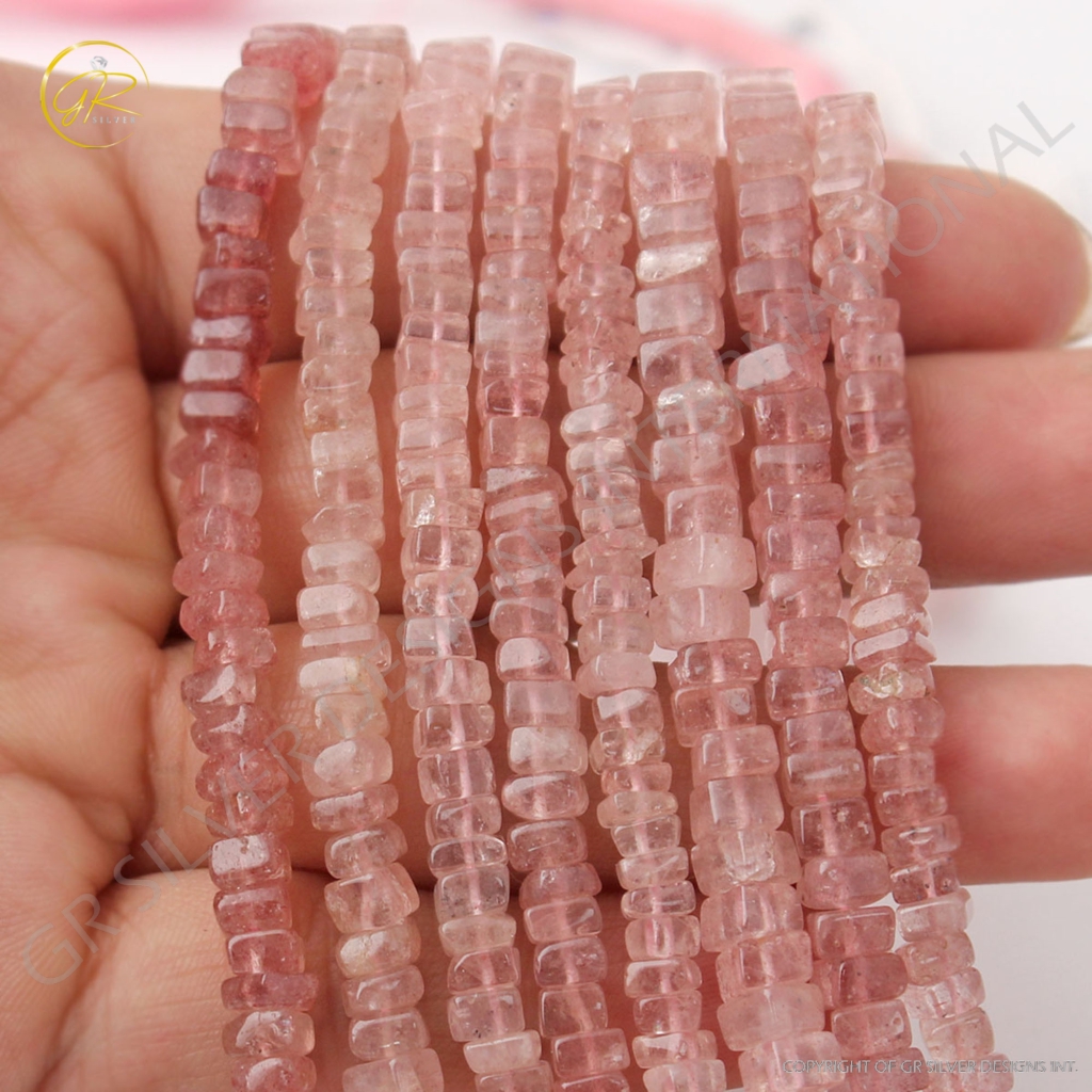 Natural Strawberry Quartz 8 Strands Square Shape Gemstone Beads