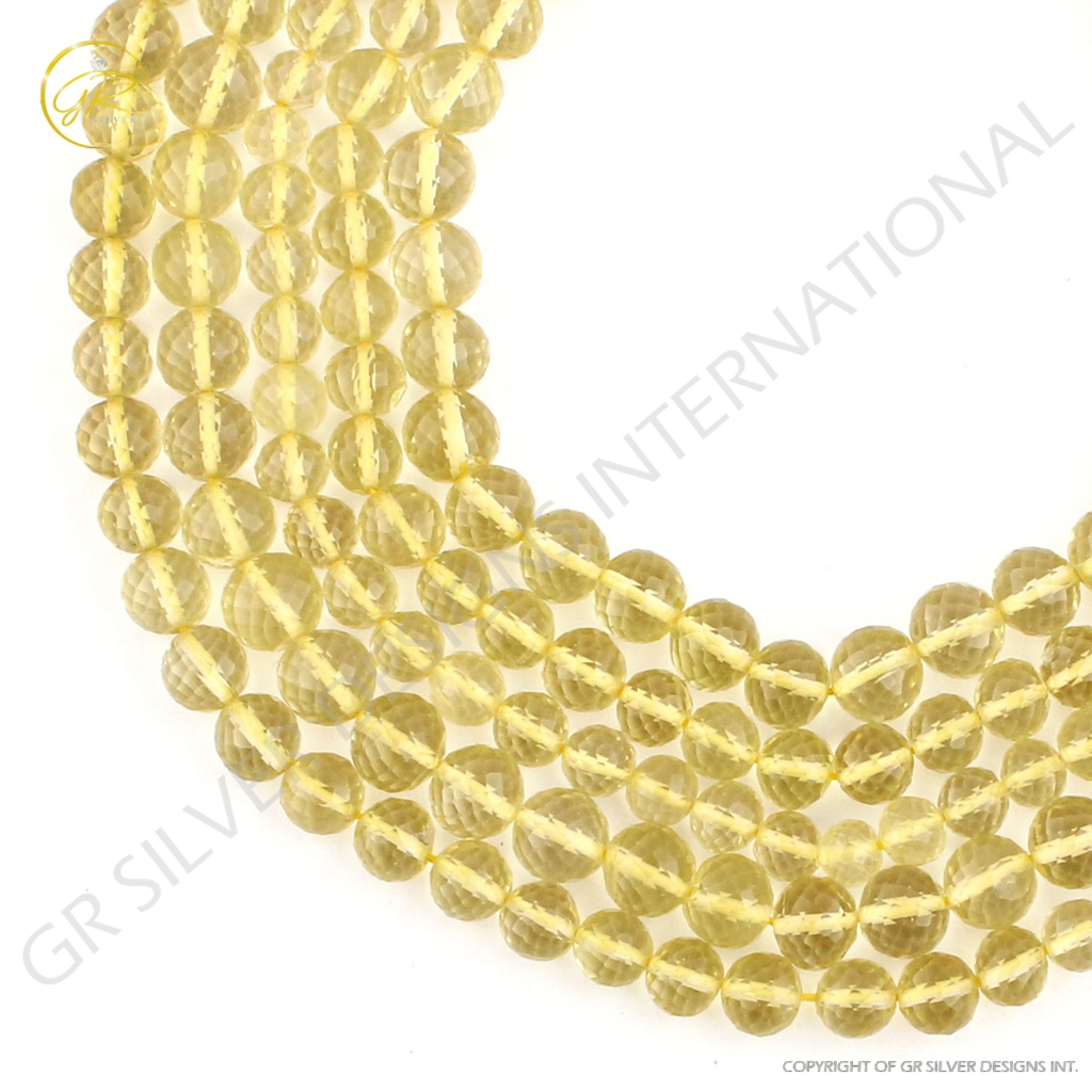 Faceted Lemon Quartz Gemstone Handmade 7 Strands 16 Inches Beads