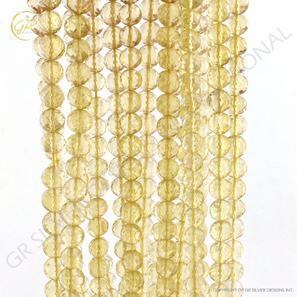 Faceted Lemon Quartz Gemstone Handmade 7 Strands 16 Inches Beads