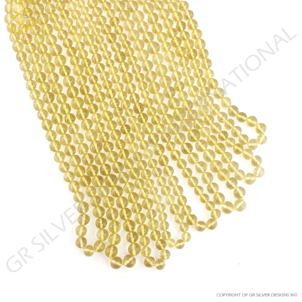 Faceted Lemon Quartz Gemstone Handmade 7 Strands 16 Inches Beads