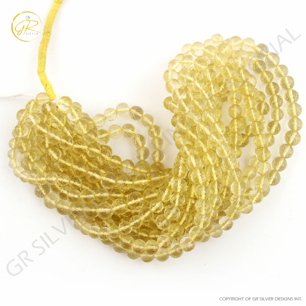 Faceted Lemon Quartz Gemstone Handmade 7 Strands 16 Inches Beads