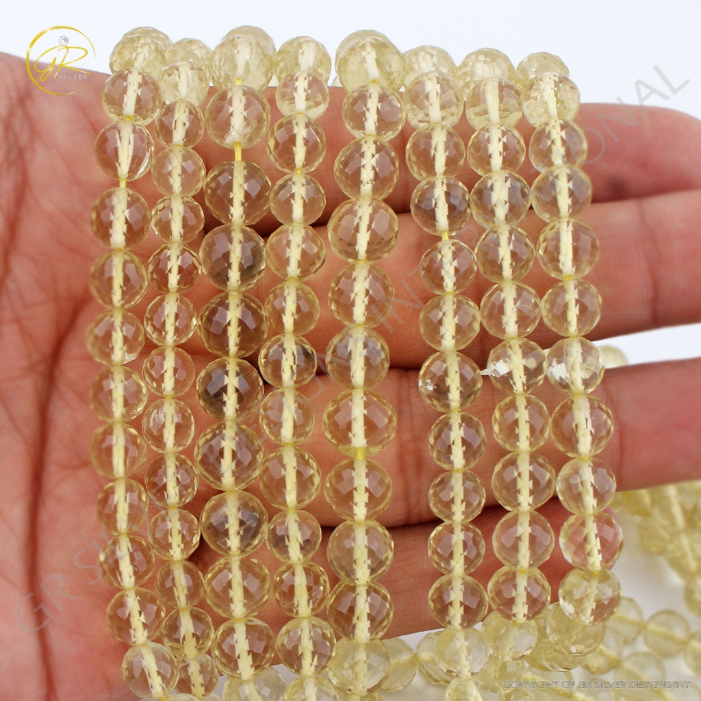 Faceted Lemon Quartz Gemstone Handmade 7 Strands 16 Inches Beads