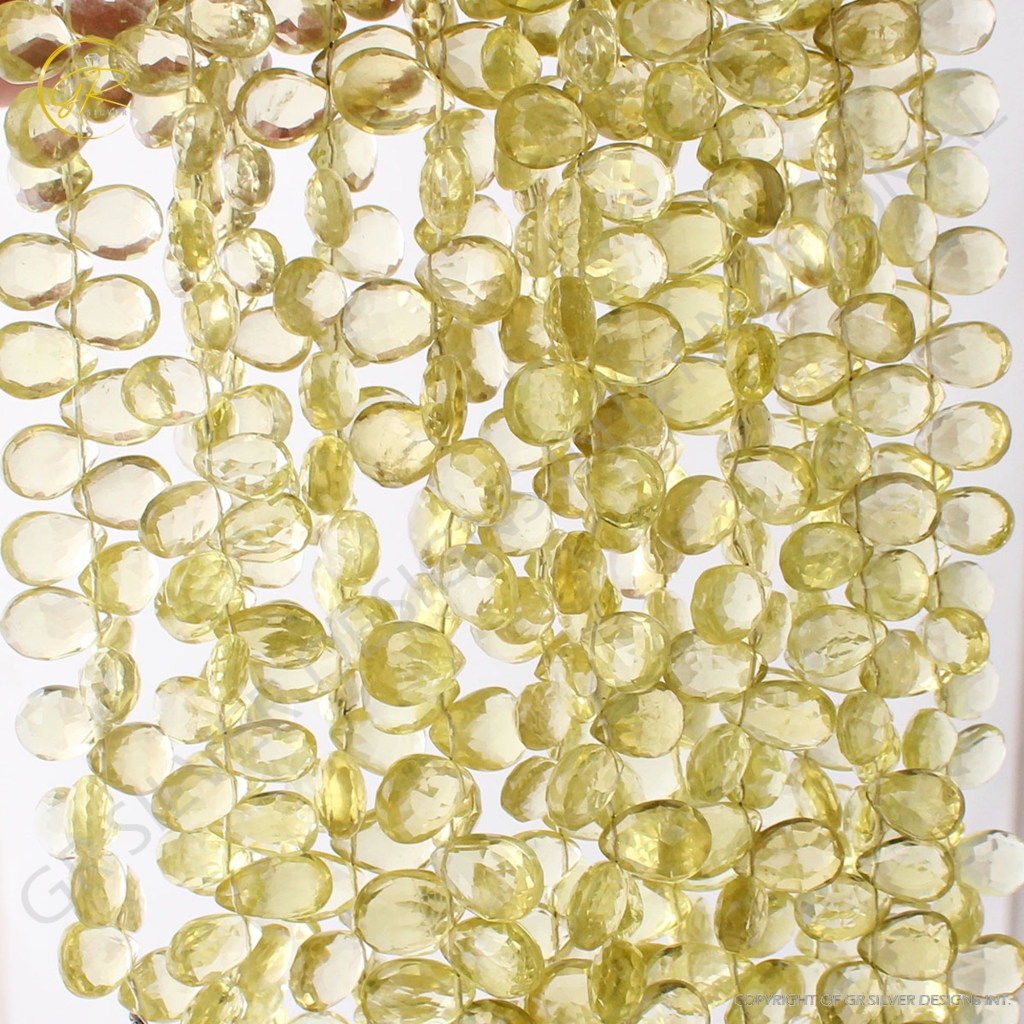 Handmade Lemon Quartz Pear Faceted Gemstone Beads For Jewelry