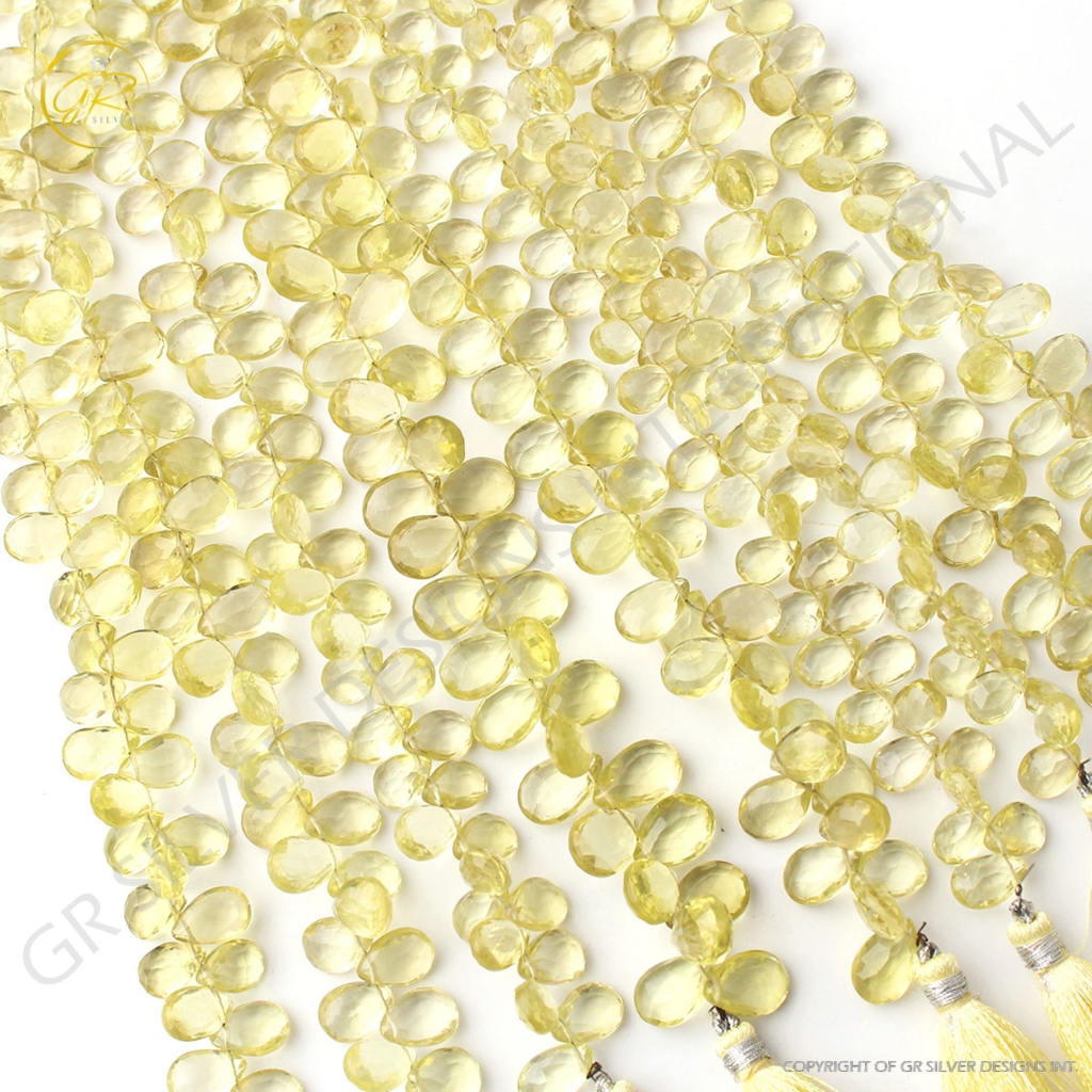 Handmade Lemon Quartz Pear Faceted Gemstone Beads For Jewelry