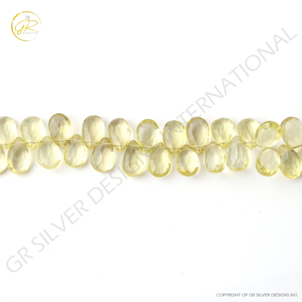 Handmade Lemon Quartz Pear Faceted Gemstone Beads For Jewelry