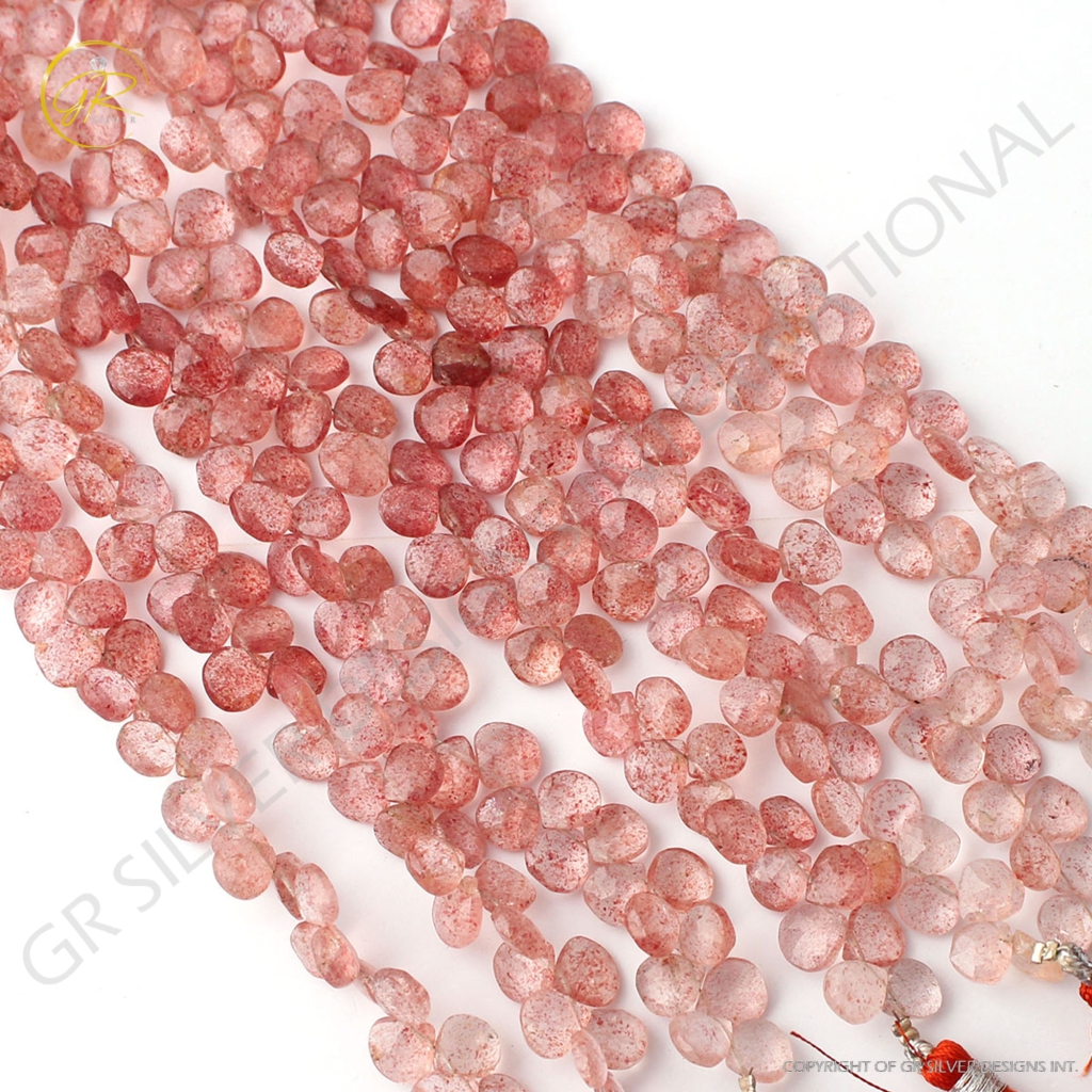 Natural Strawberry Quartz 7-8 Heart Shape Beads For Jewelry