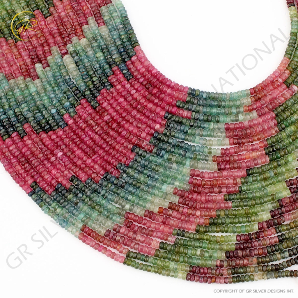 Multi Tourmaline Handmade Round Faceted Beads 14 Inch