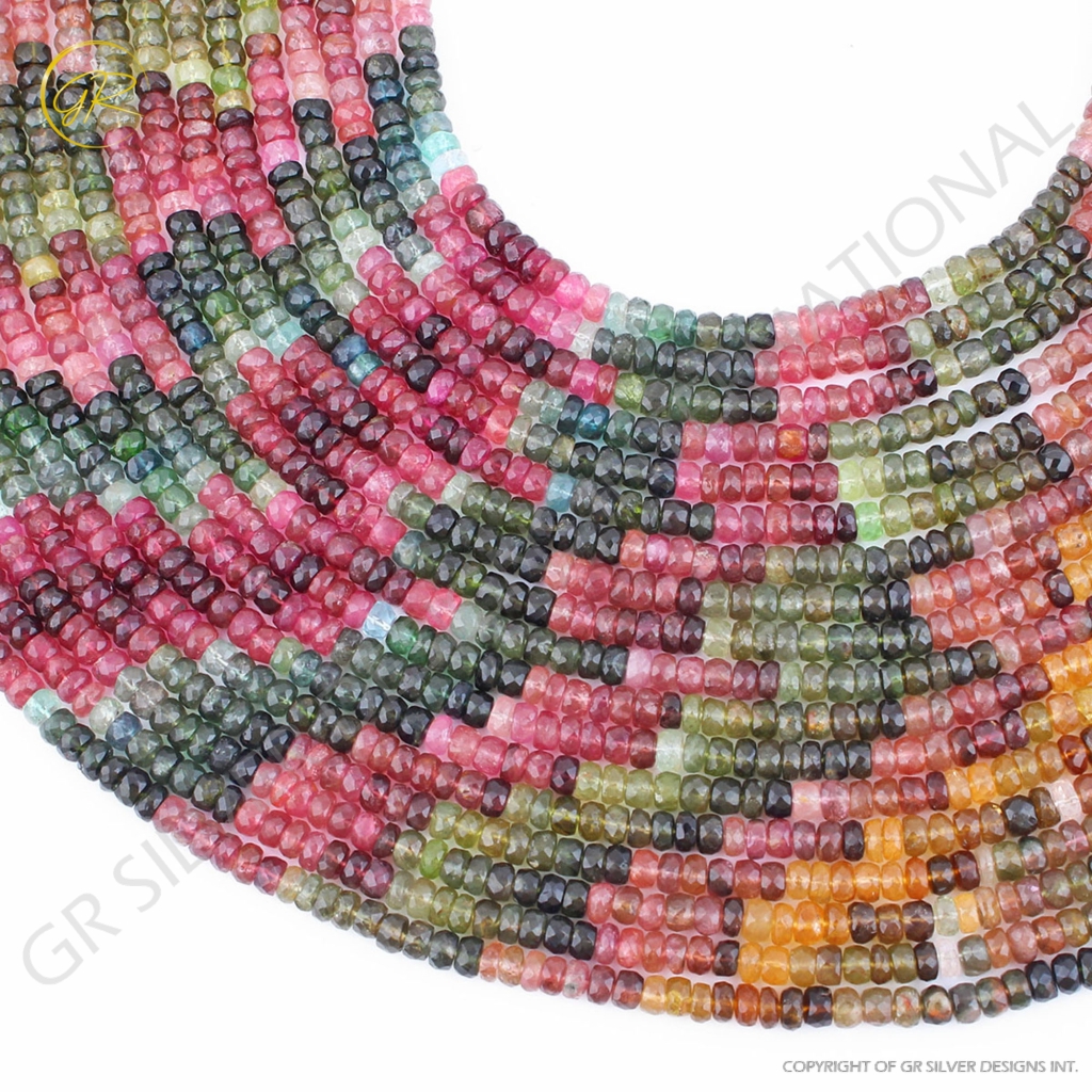 Faceted Multi Tourmaline Round Gemstone 9 Strands Beads