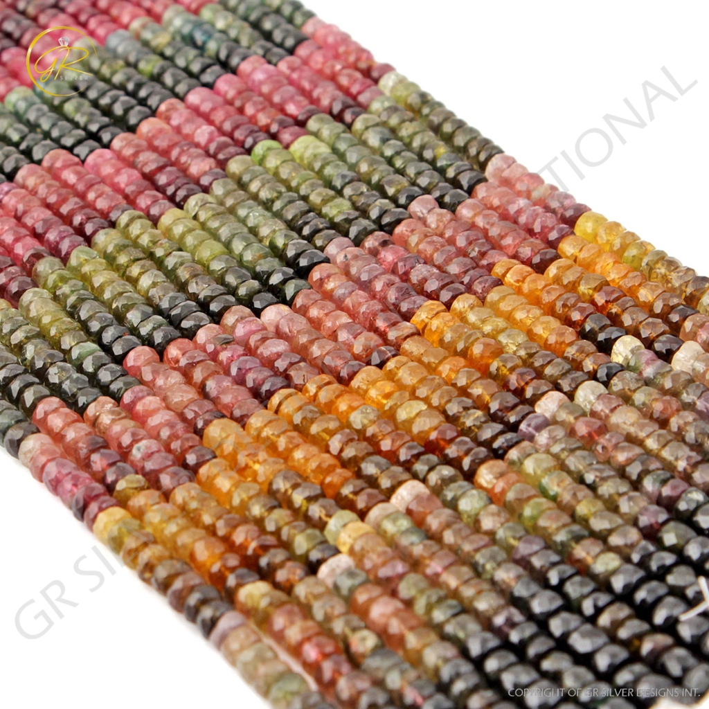 Faceted Multi Tourmaline Round Gemstone 9 Strands Beads