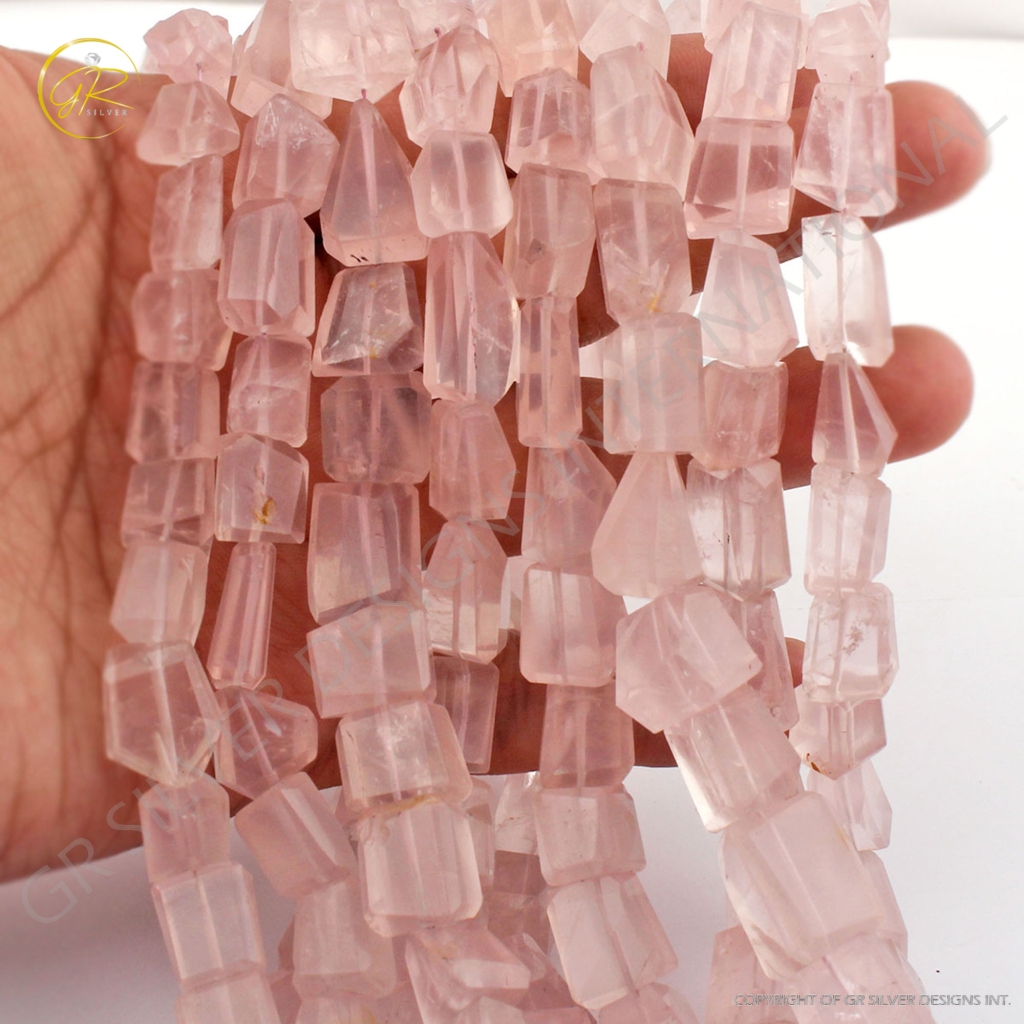 Pink Rose Quartz Handmade Tumble Faceted Beads For Jewelry