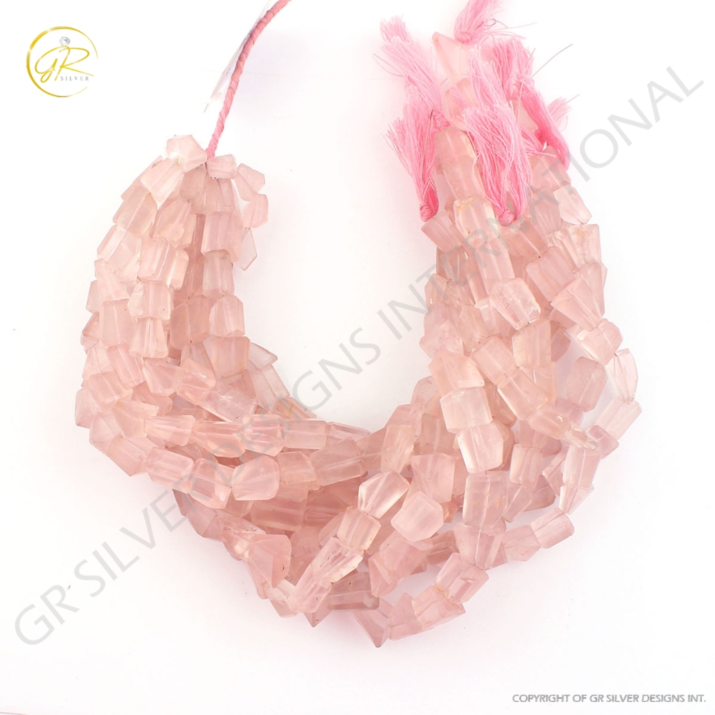 Pink Rose Quartz Handmade Tumble Faceted Beads For Jewelry