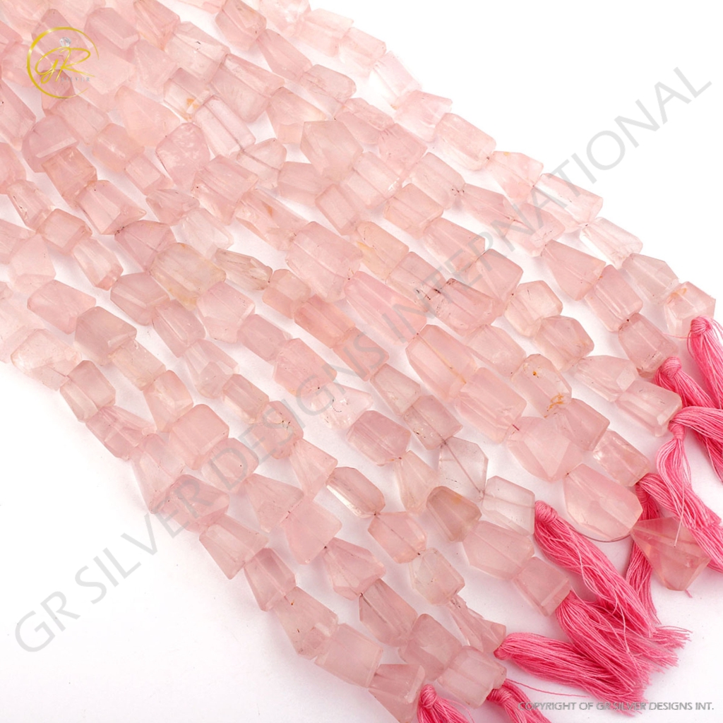 Pink Rose Quartz Handmade Tumble Faceted Beads For Jewelry