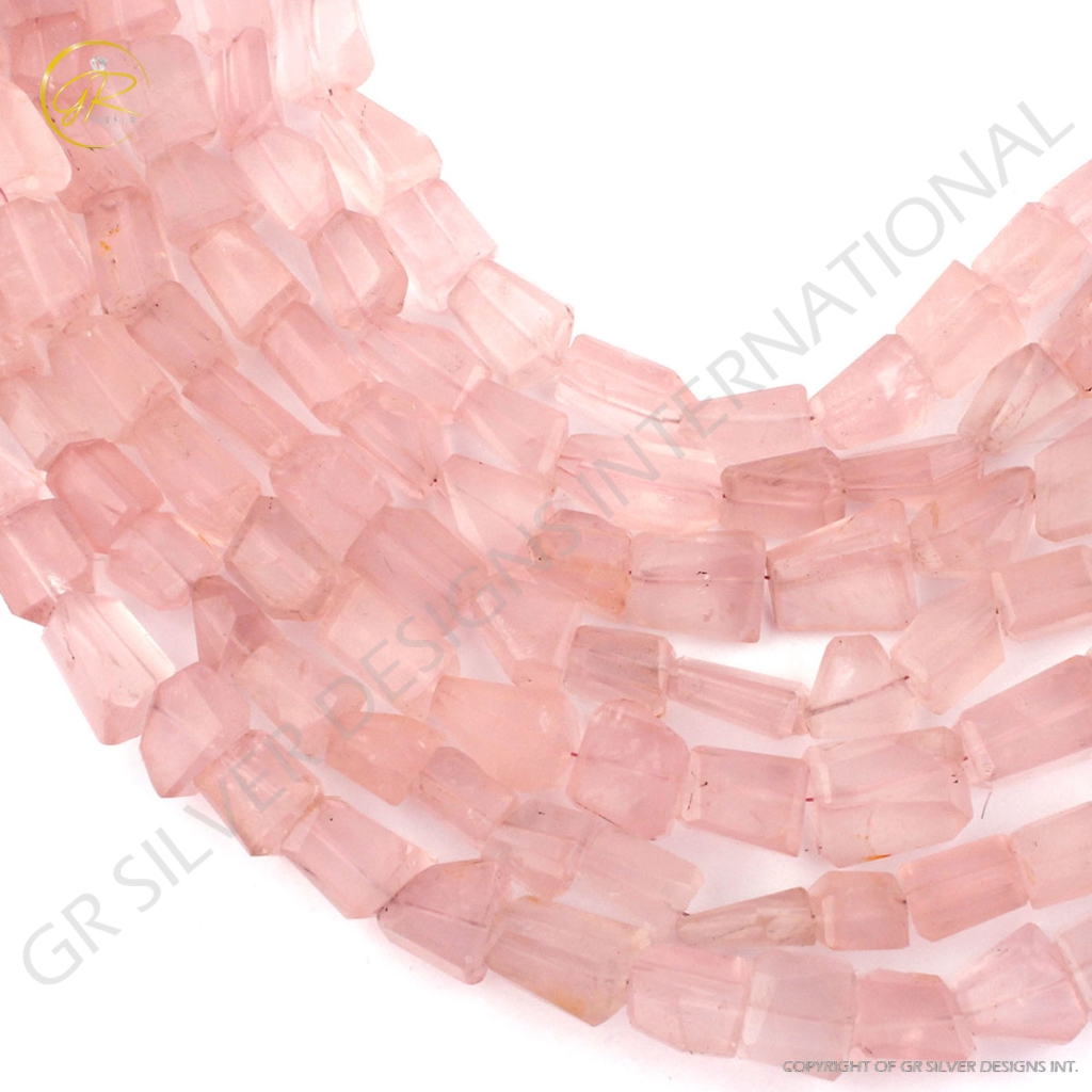 Pink Rose Quartz Handmade Tumble Faceted Beads For Jewelry