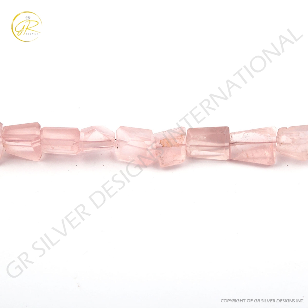 Pink Rose Quartz Handmade Tumble Faceted Beads For Jewelry