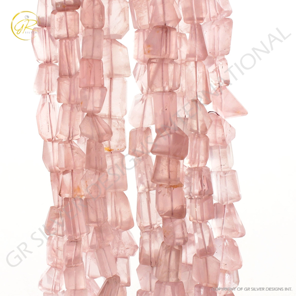 Pink Rose Quartz Handmade Tumble Faceted Beads For Jewelry