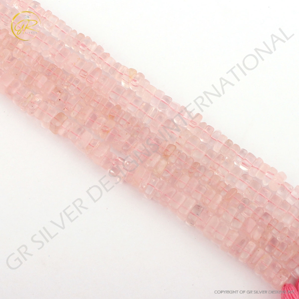 Natural Rose Quartz Square Shape 4-6mm Handmade Gemstone Beads