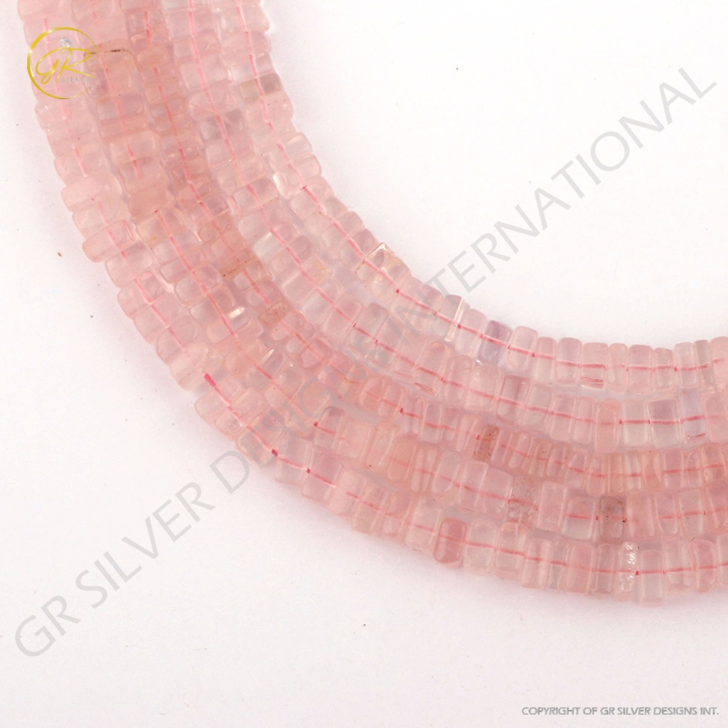 Natural Rose Quartz Square Shape 4-6mm Handmade Gemstone Beads