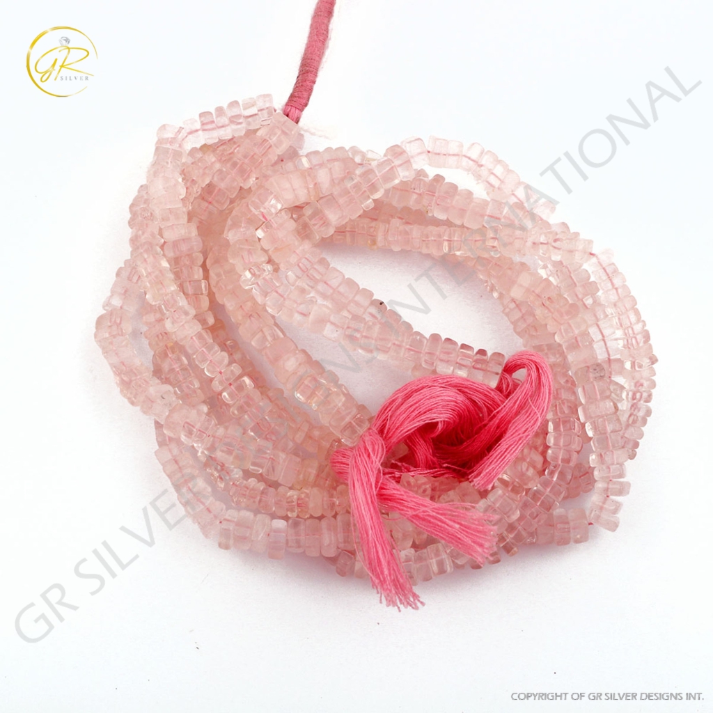 Natural Rose Quartz Square Shape 4-6mm Handmade Gemstone Beads