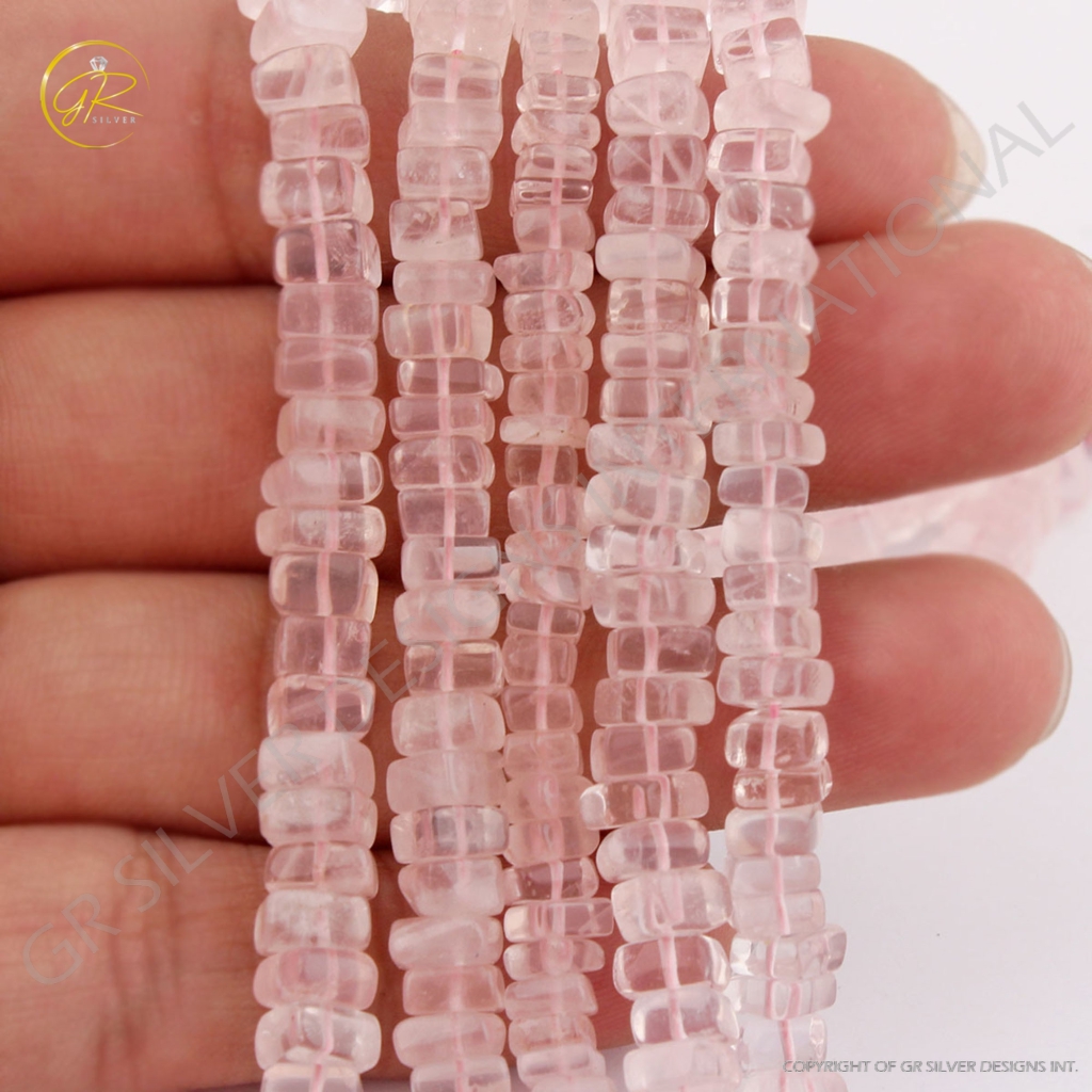 Natural Rose Quartz Square Shape 4-6mm Handmade Gemstone Beads