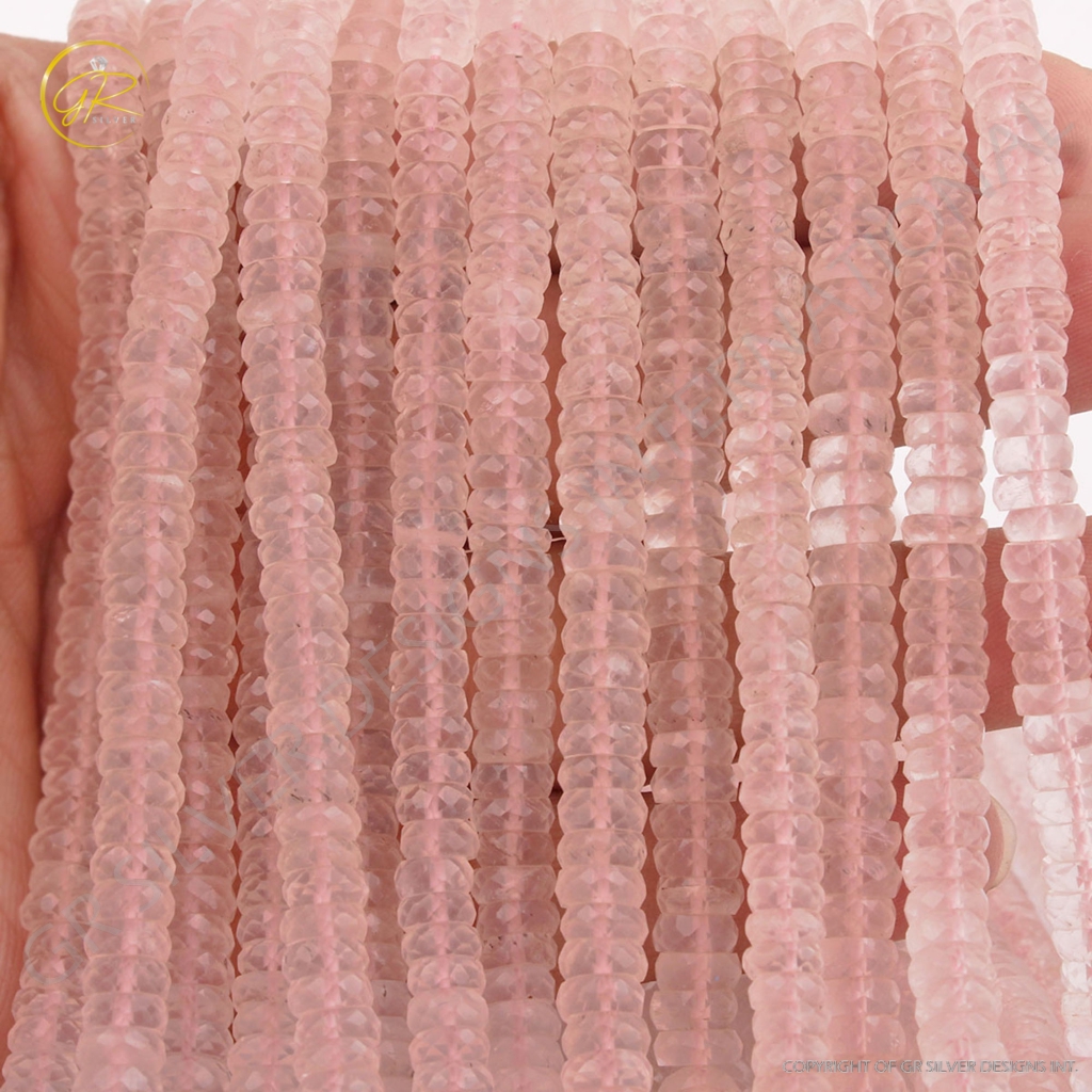 Rose Quartz Faceted Tyre Shape 5-6mm Gemstone Beads For Jewelry