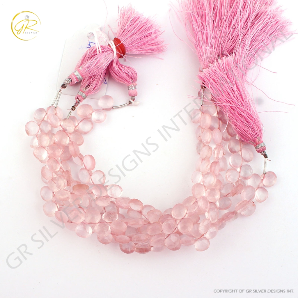 Heart Shape 8mm Rose Quartz Gemstone 4 Strands Beads