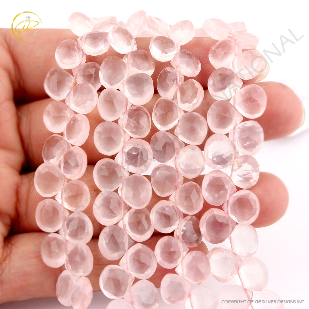 Heart Shape 8mm Rose Quartz Gemstone 4 Strands Beads