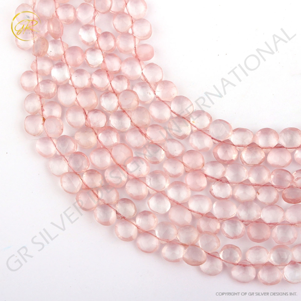 Heart Shape 8mm Rose Quartz Gemstone 4 Strands Beads