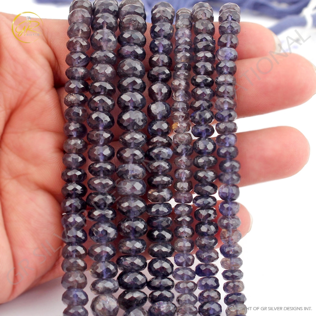 Natural  Iolite Gemstone Round Faceted Handmade Beads