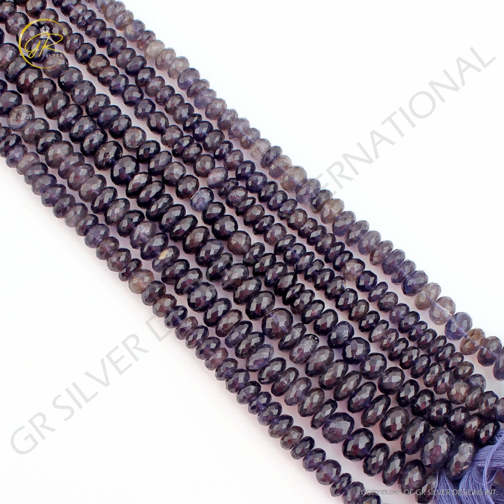 Natural  Iolite Gemstone Round Faceted Handmade Beads