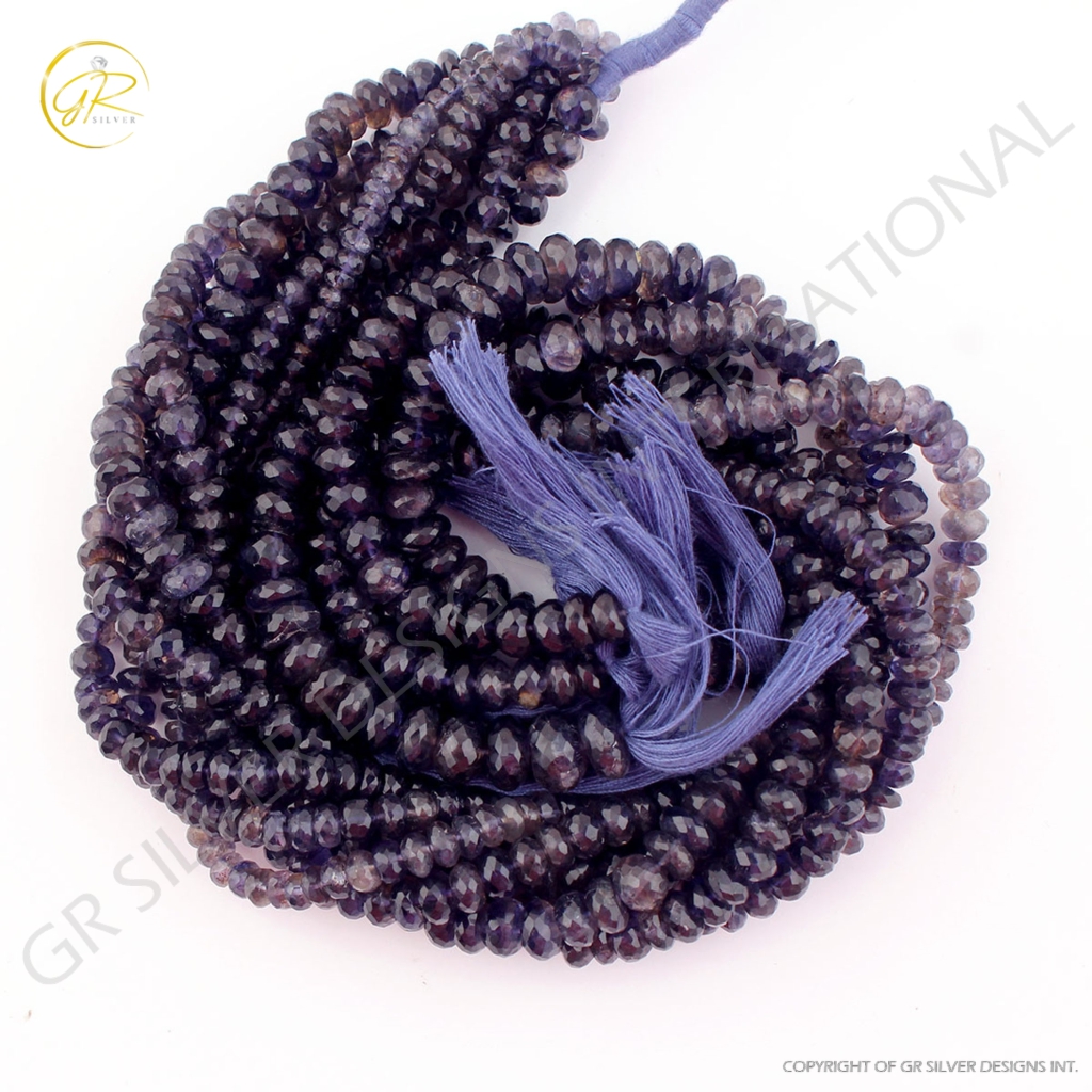 Natural  Iolite Gemstone Round Faceted Handmade Beads