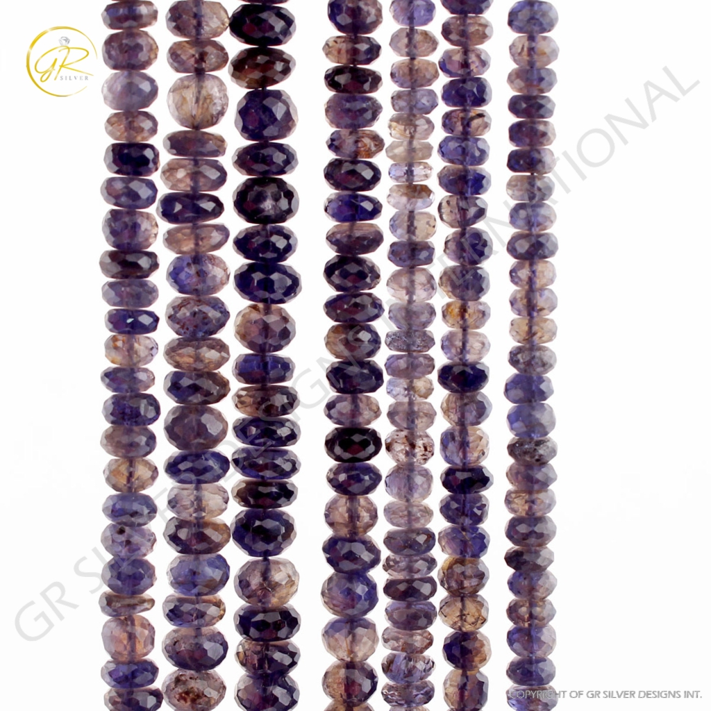 Natural  Iolite Gemstone Round Faceted Handmade Beads