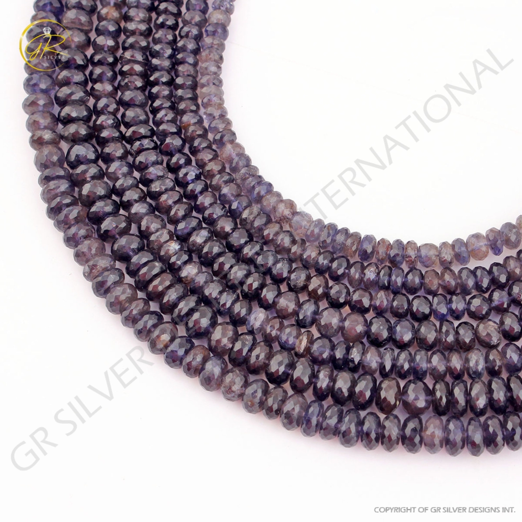 Natural  Iolite Gemstone Round Faceted Handmade Beads