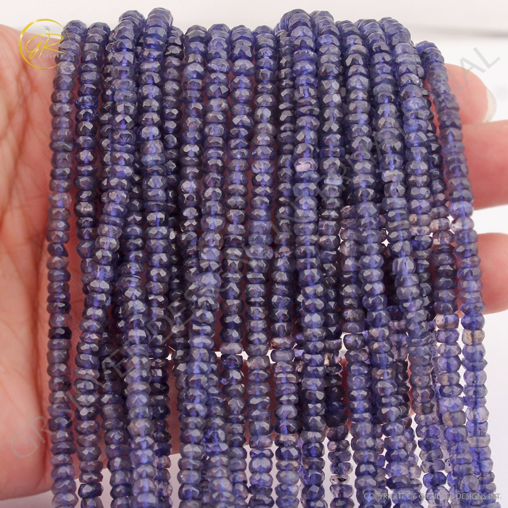 Blue Iolite 4mm Round Faceted Gemstone Beads For Jewelry