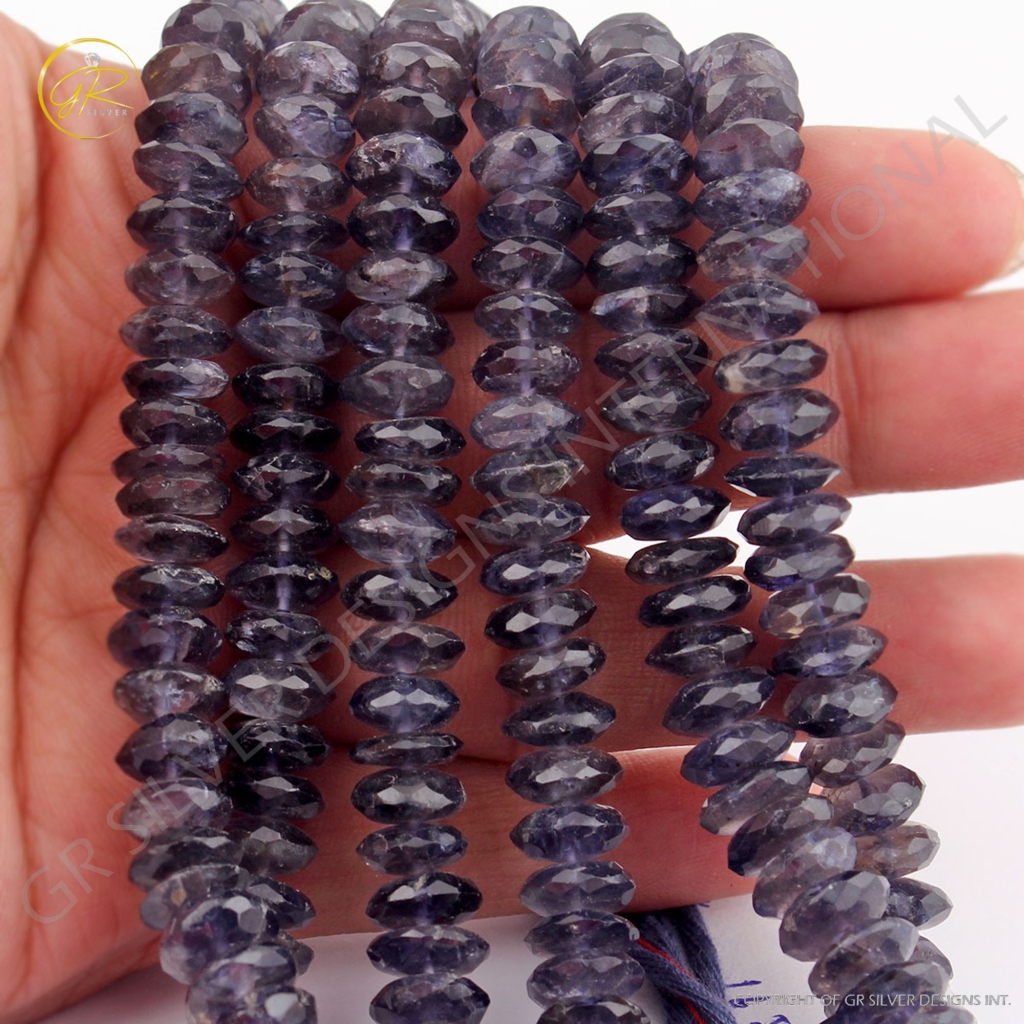 Faceted Iolite 9-12mm Round Gemstone Beads 16 Inches For Jewelry