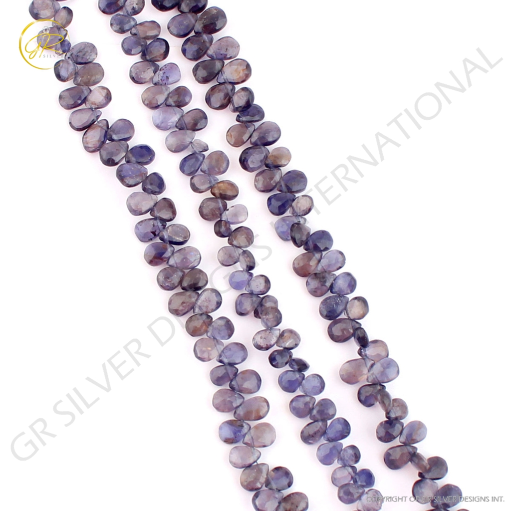 Natural Blue Iolite Gemstone Pear Shape Handmade Beads