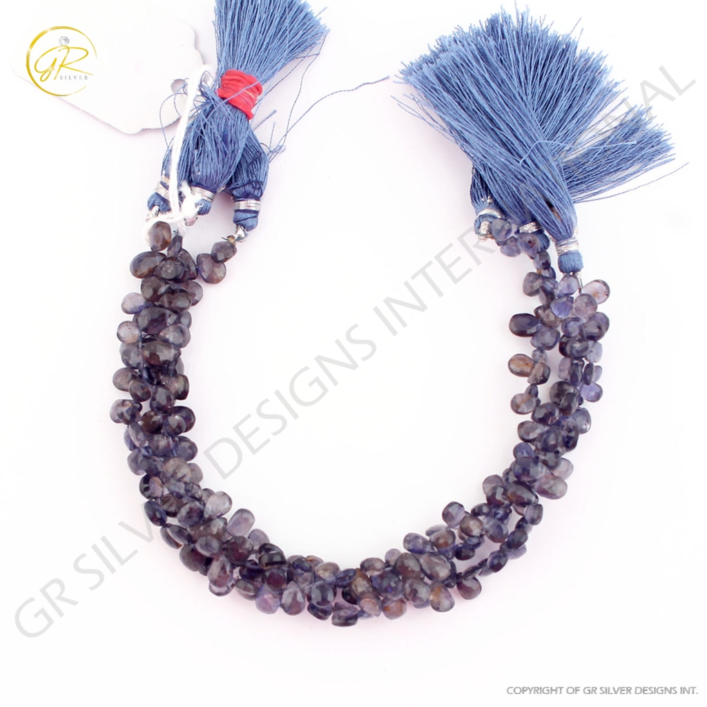 Natural Blue Iolite Gemstone Pear Shape Handmade Beads