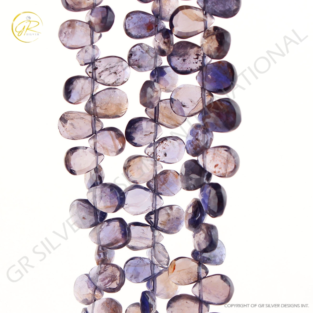 Natural Blue Iolite Gemstone Pear Shape Handmade Beads