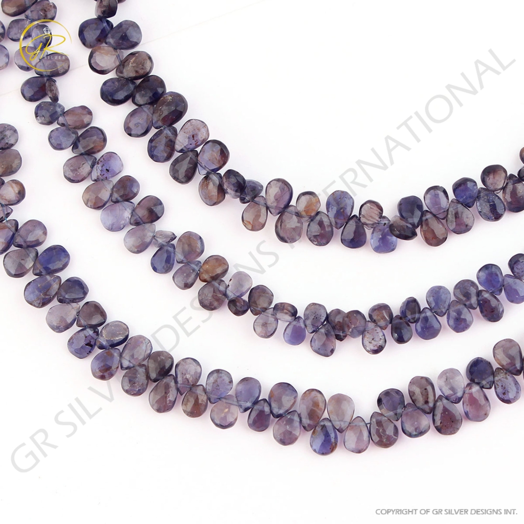 Natural Blue Iolite Gemstone Pear Shape Handmade Beads