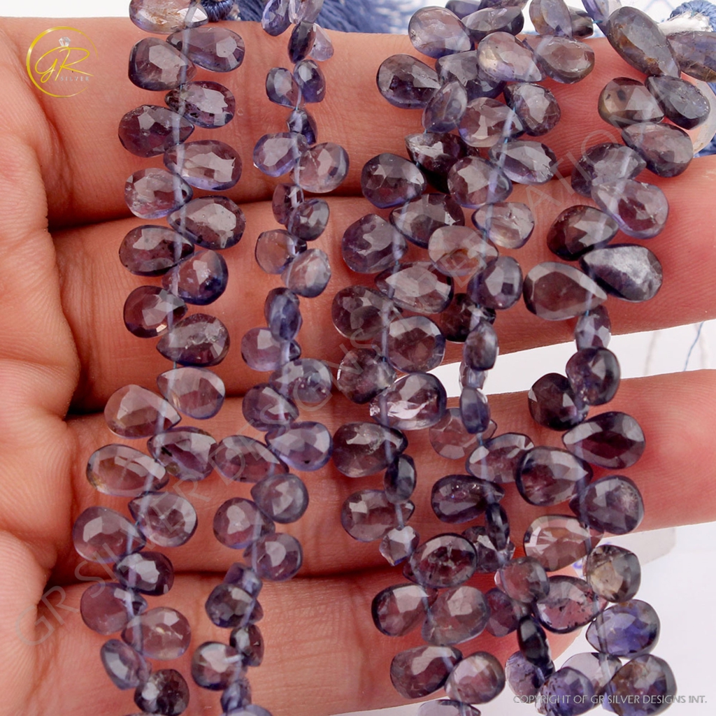 Natural Blue Iolite Gemstone Pear Shape Handmade Beads