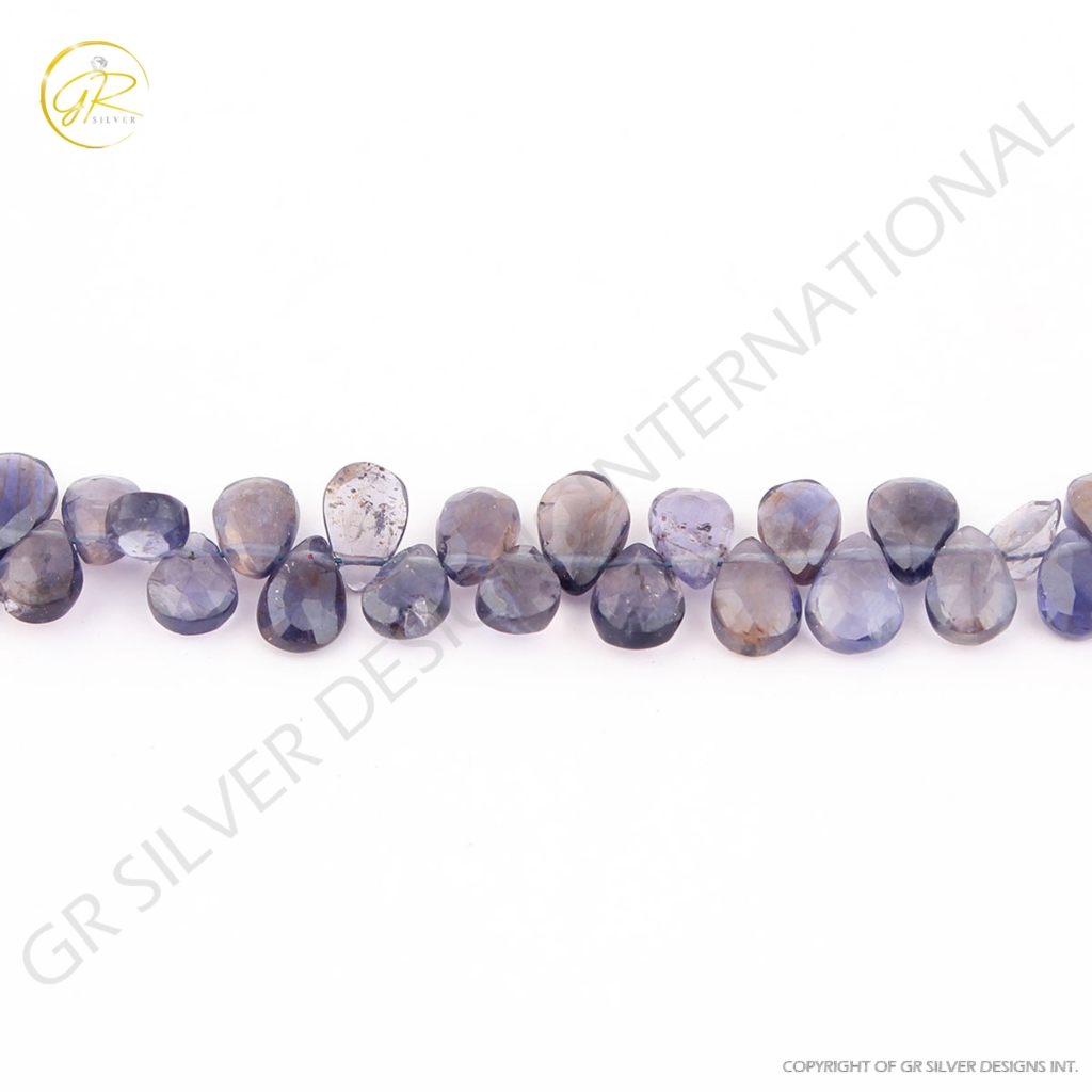 Natural Blue Iolite Gemstone Pear Shape Handmade Beads