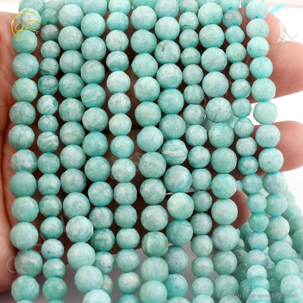 High Quality Amazonite Faceted Balls Shape Gemstone Beads