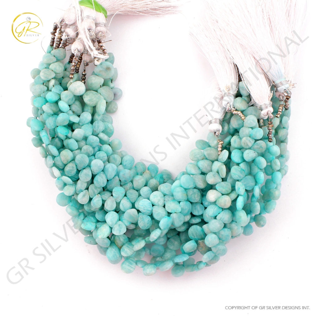 Pear Shape Amazonite Faceted Gemstone Handmade 22 Strands Beads