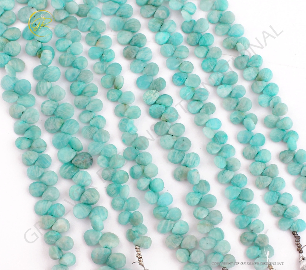 Pear Shape Amazonite Faceted Gemstone Handmade 22 Strands Beads