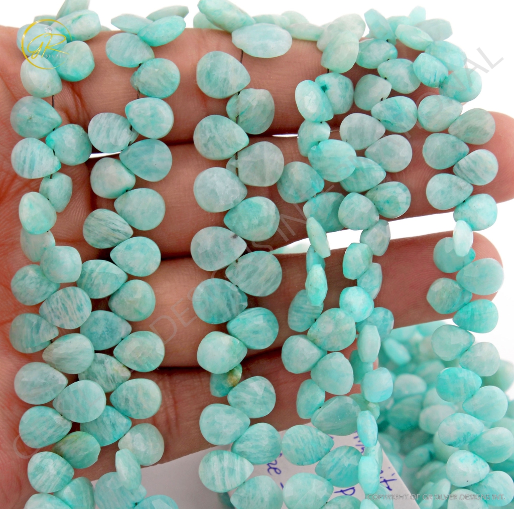 Pear Shape Amazonite Faceted Gemstone Handmade 22 Strands Beads