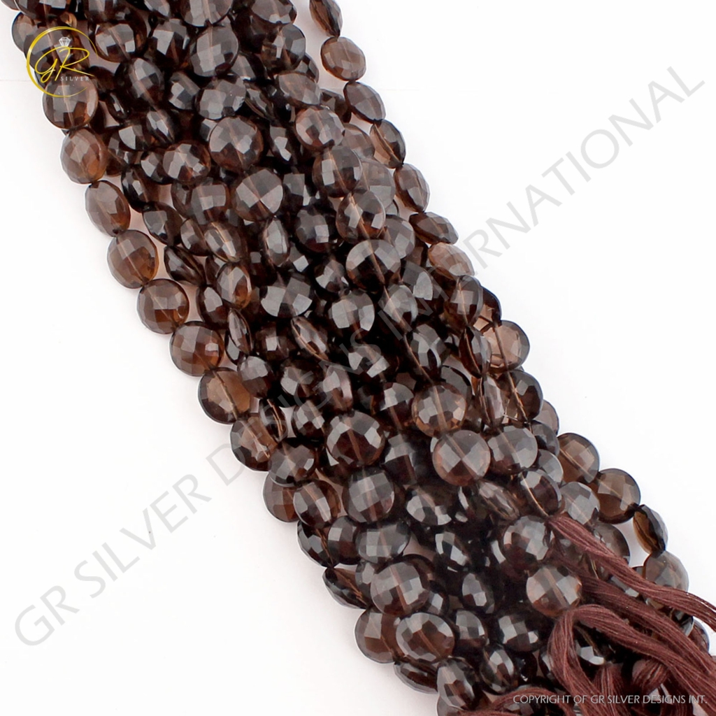 Quality Smoky Quartz Round Faceted Gemstone Beads