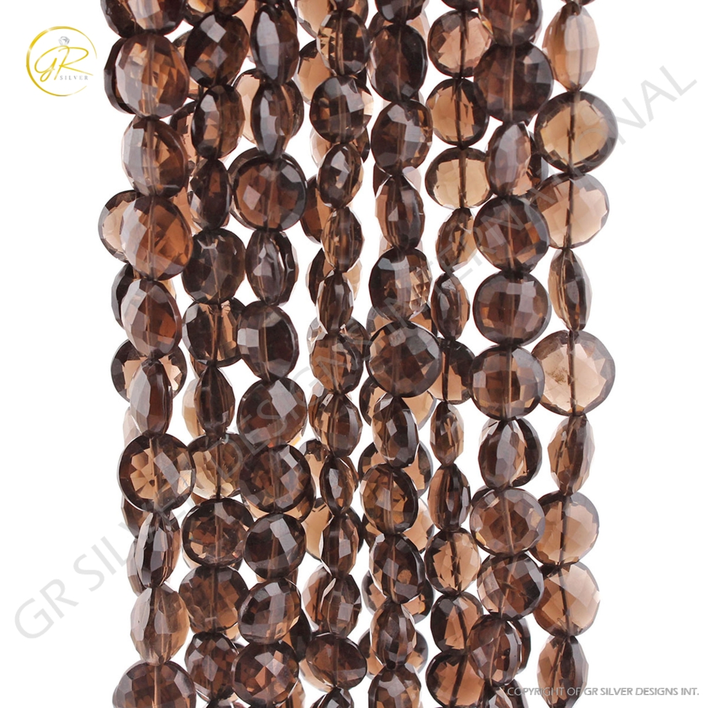 Quality Smoky Quartz Round Faceted Gemstone Beads